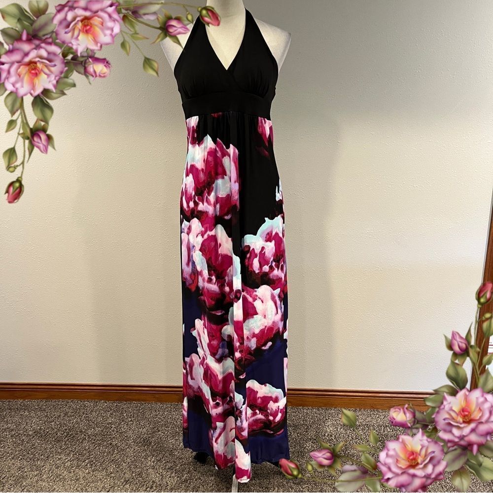 Kohl's‎ Black and Pink Floral Maxi halter Dress size extra juniors large
